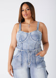 Plus Size cropped stretch denim bustier plus size jean set