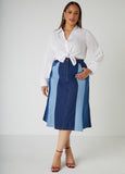 Colorblock A Line Denim Skirt