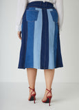 Colorblock A Line Denim Skirt