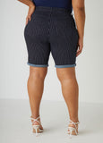 Cuffed Pinstriped Denim Shorts