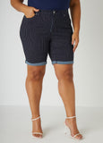 Cuffed Pinstriped Denim Shorts