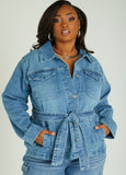 Plus Size Belted Denim Shacket Plus Size Jean Jacket