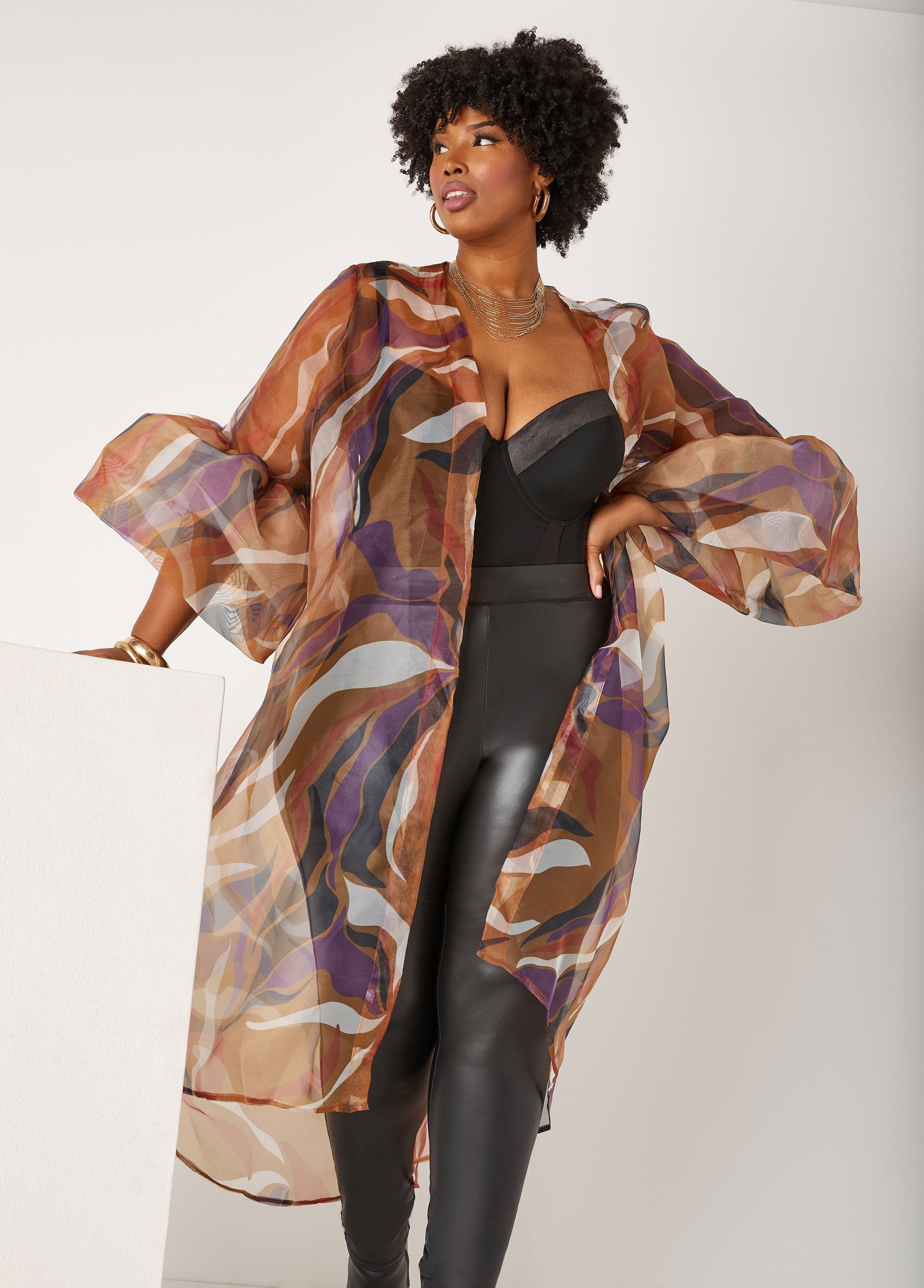 Plus Size swirl print duster plus size kimono plus size jacket