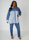 Plus Size striped poplin shirt plus size shirt plus size collared shirt