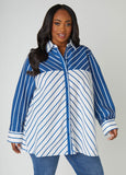 Plus Size striped poplin shirt plus size shirt plus size collared shirt