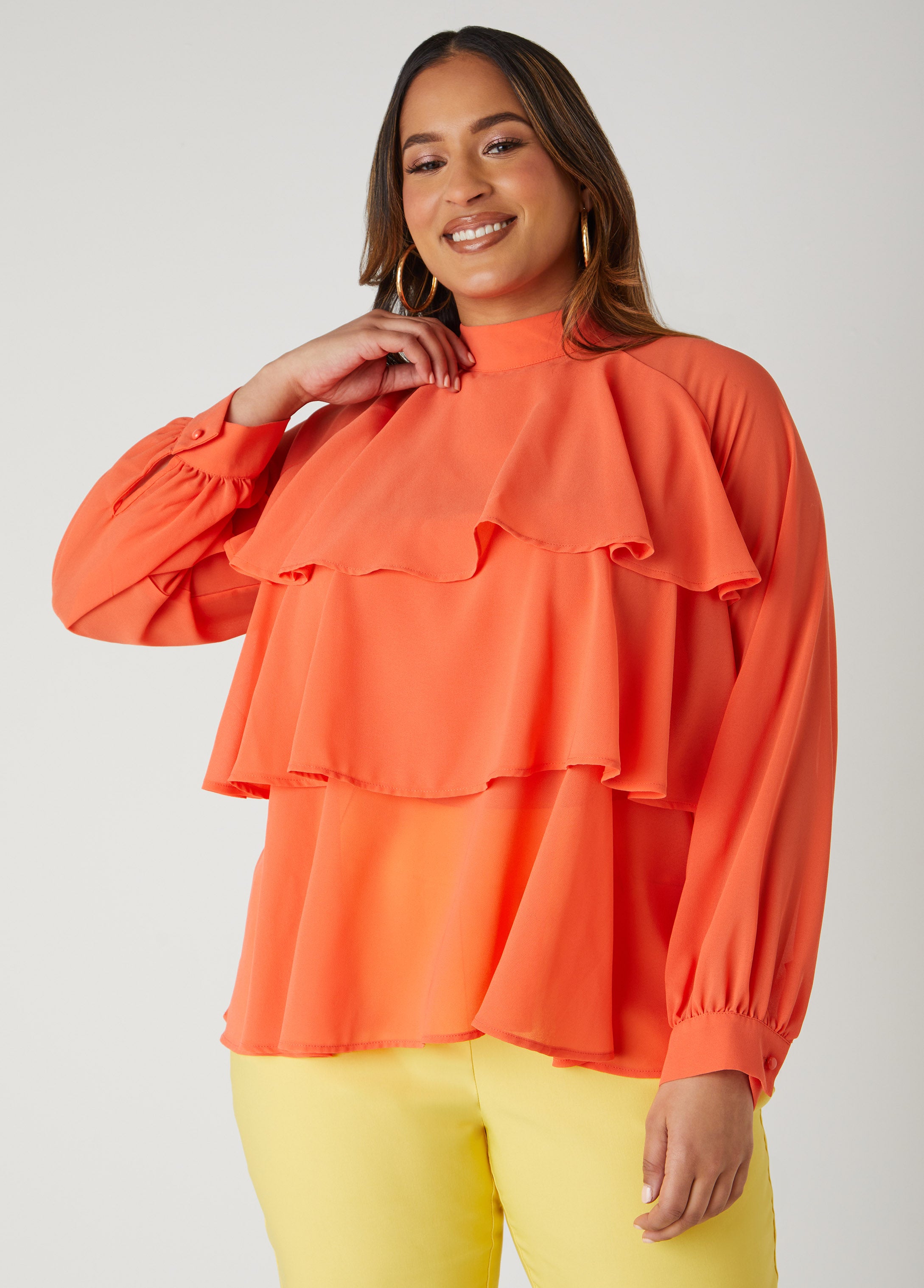 Plus Size Tiered Ruffled Crepe Top