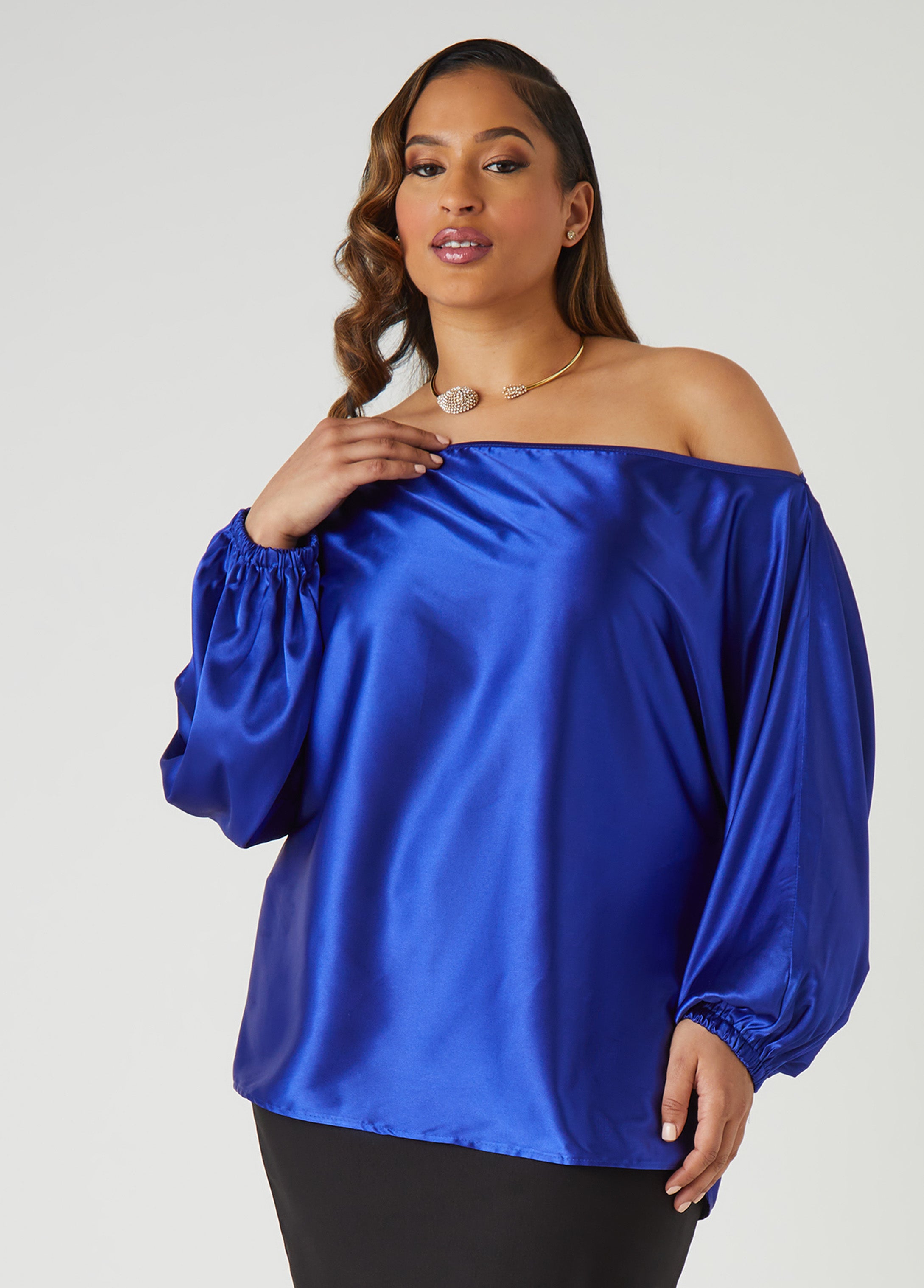 Plus Size Off The Shoulder Satin Blouse