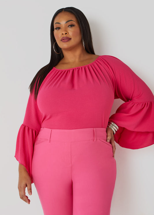 Plus Size Textured Bell Sleeved Blouse
