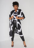 Plus Size Abstract Print Kimono Plus Size Two Piece Fashion Set