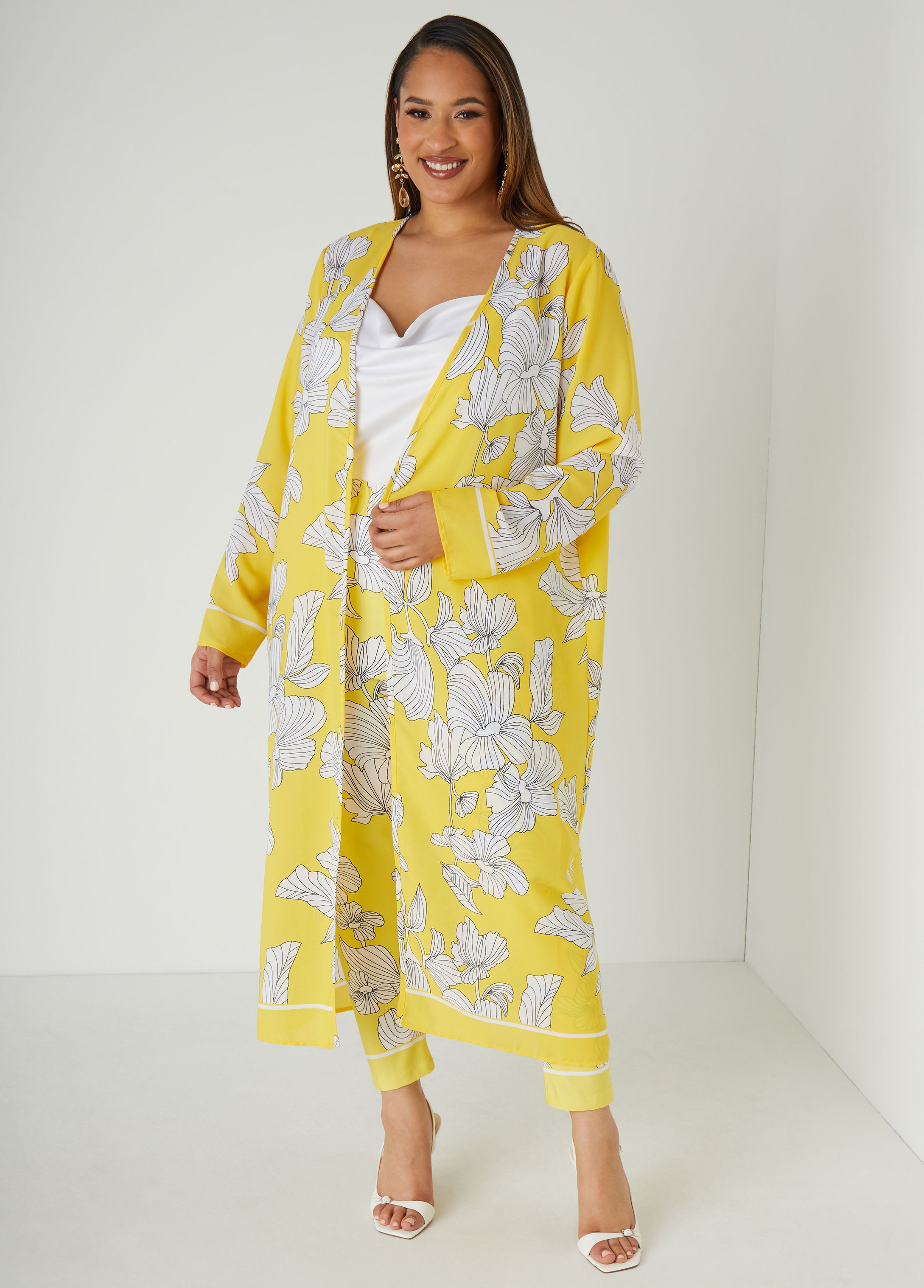 Plus Size floral knit duster plus size kimono layers plus size jacket set