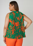 Pleated Tropical Print Swing Top