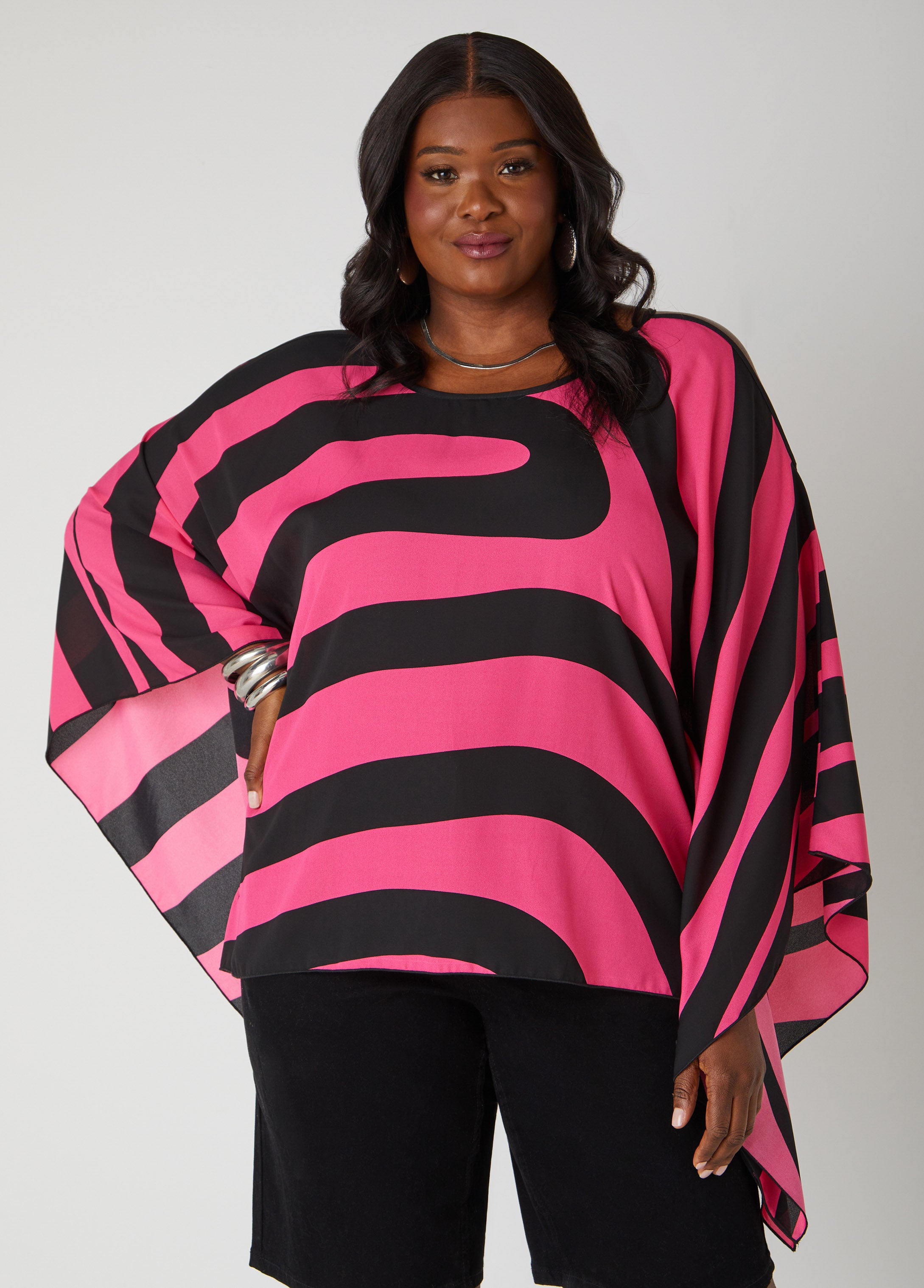 Plus Size Striped Cold Shoulder Tunic