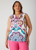 Plus Size Scarf Print Satin Tank