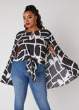 Tie Front Abstract Print Blouse