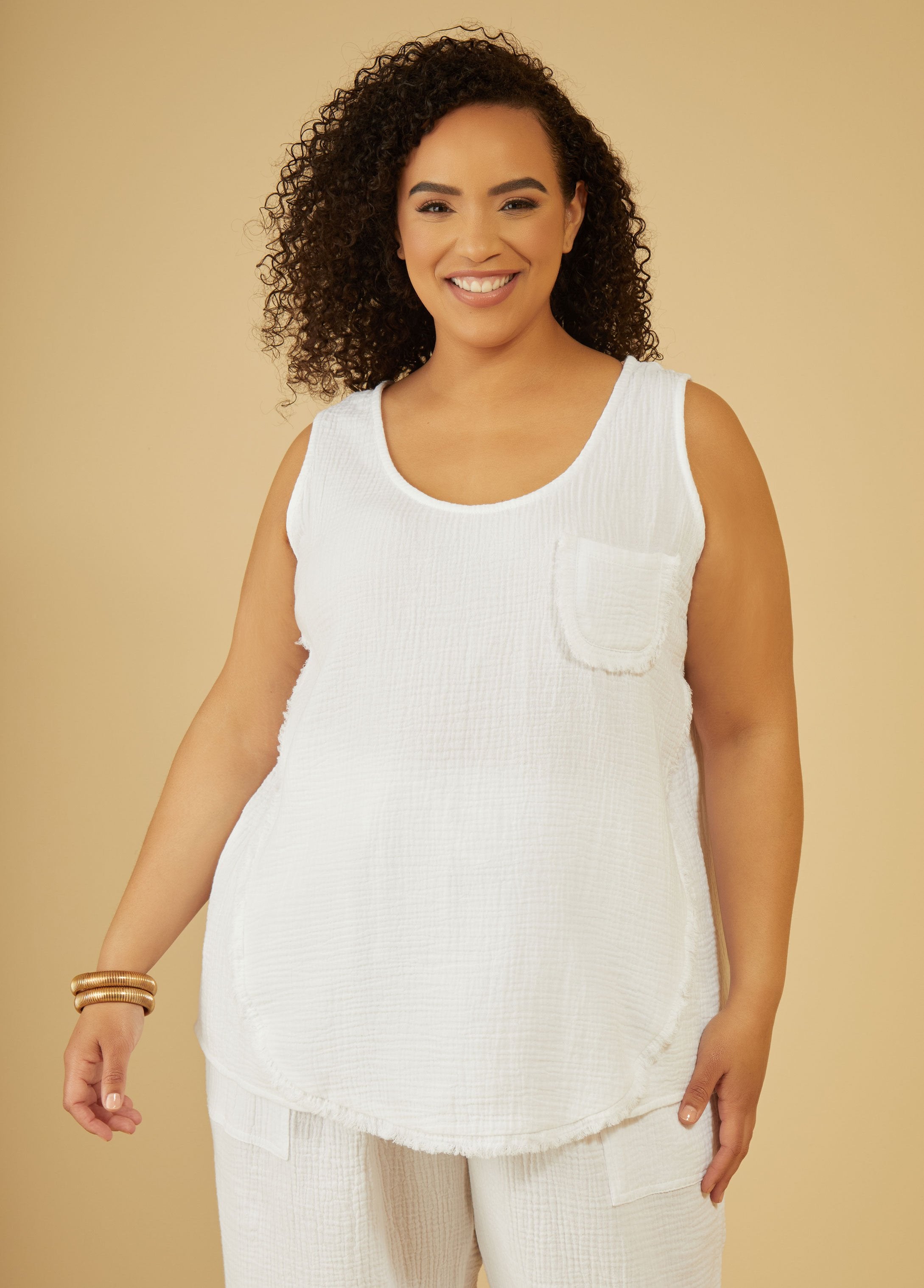 Plus Size textured cotton gauze tank plus size summer set