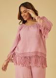 Fringed Cotton Gauze Blouse