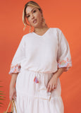 Plus Size printed linen top cotton top plus size casual top