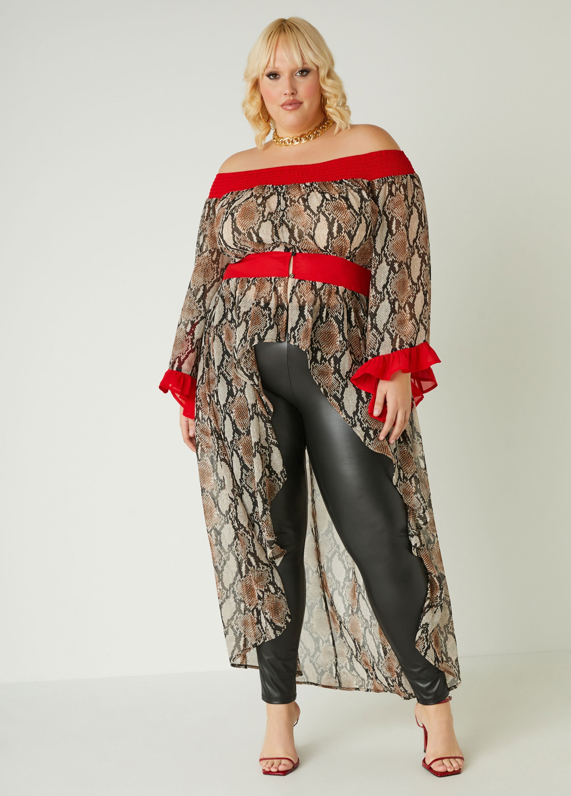 Plus Size Snake Print Blouse Plus Size Hi Low Duster Top Ruffle Top