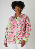 Animal print cotton-blend shirt with button-fastening sleeve cuffs. Button fastenings through front.