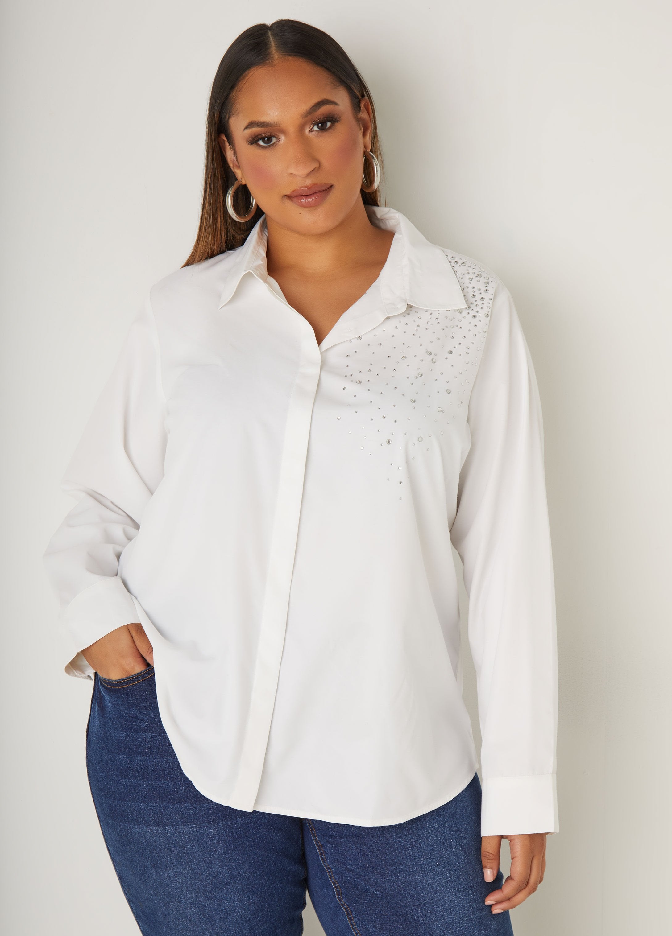 Plus Size cotton collared shirt plus size classic top sexy plus shirt