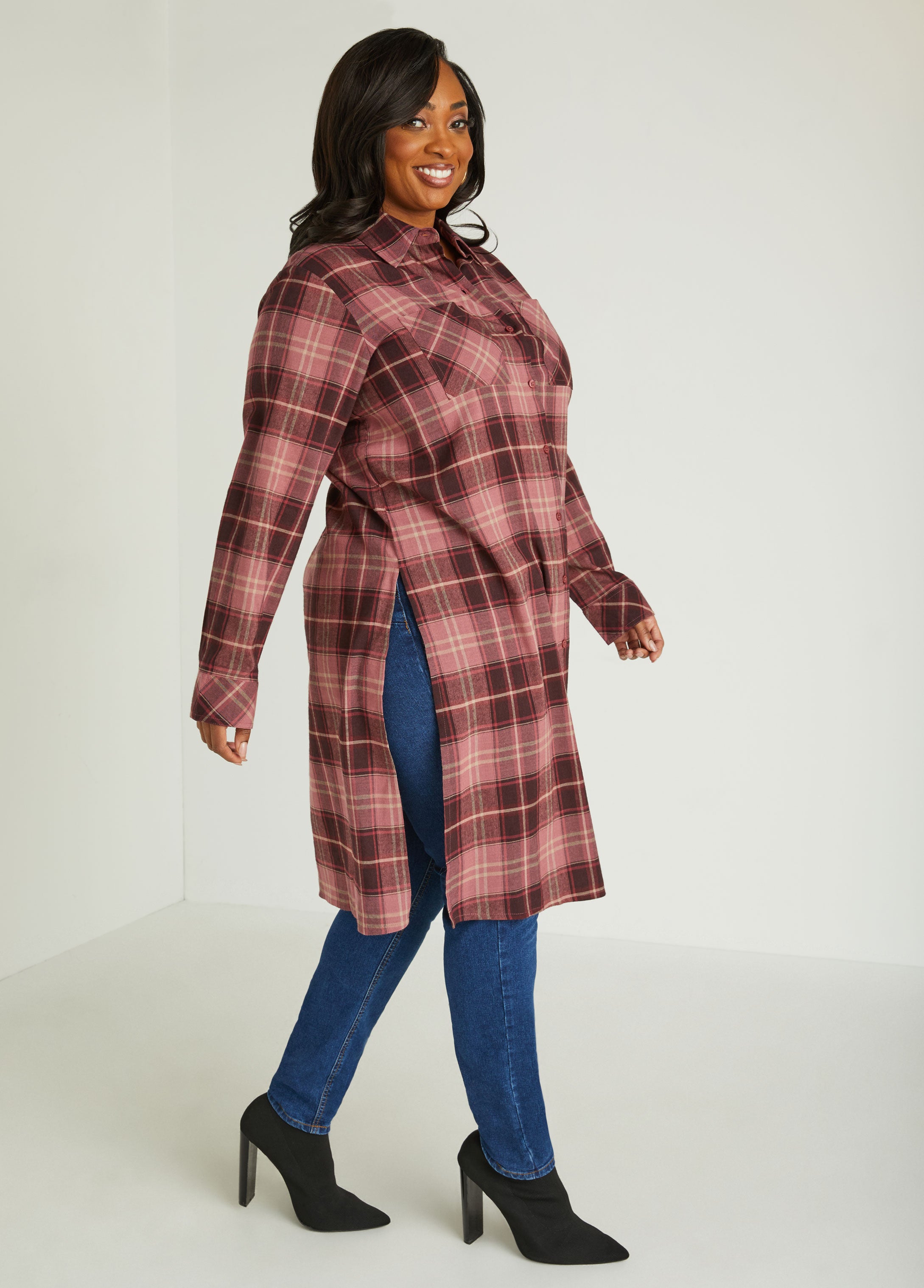 Plus Size plaid duster plus size shirt plus size layer top