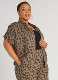 Plus Size collared shirt plus size fashion leopard shirt two piece set