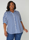 Plus Size classic collared striped cotton shirt plus size work tops