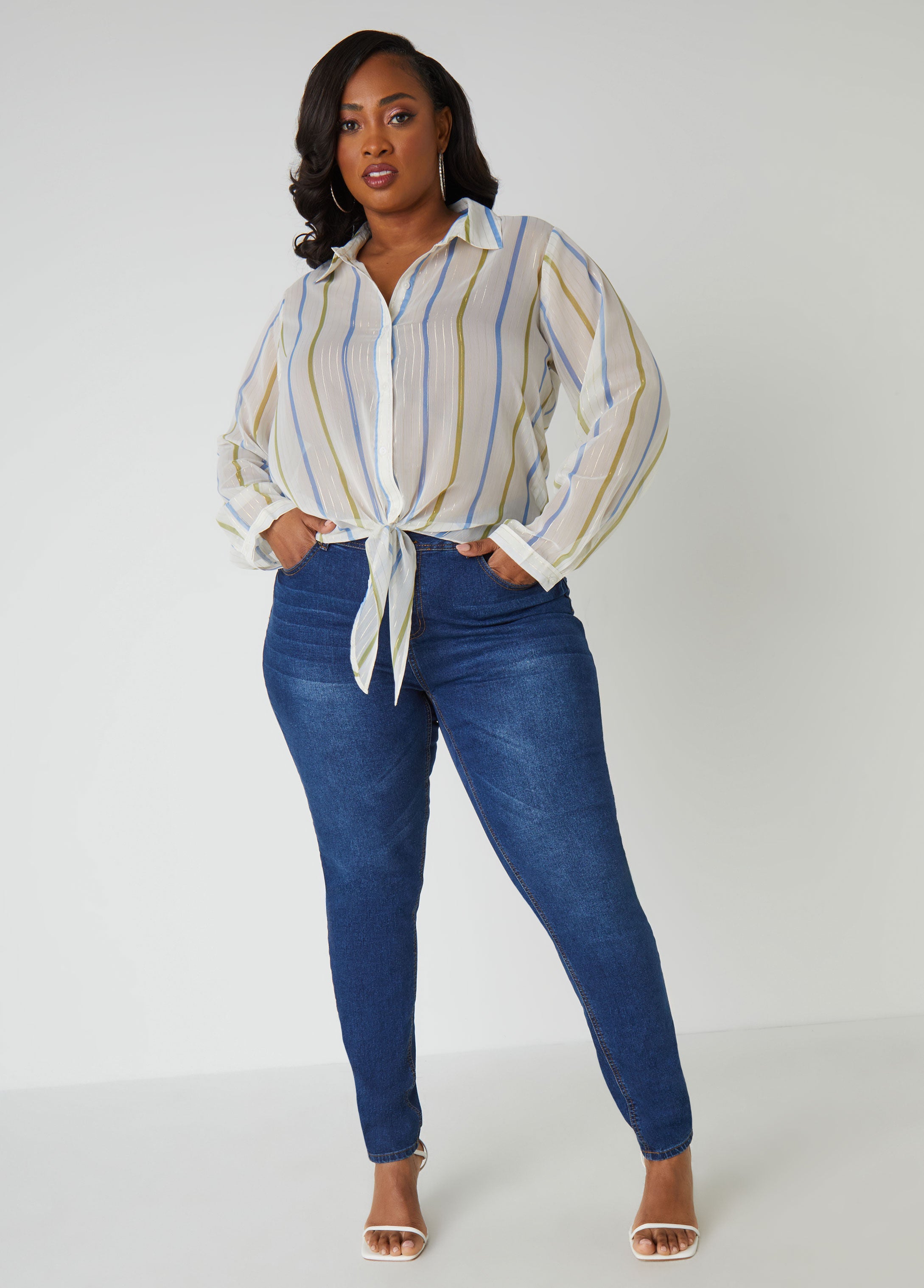 Plus Size casual striped shirt blouse plus size going out top