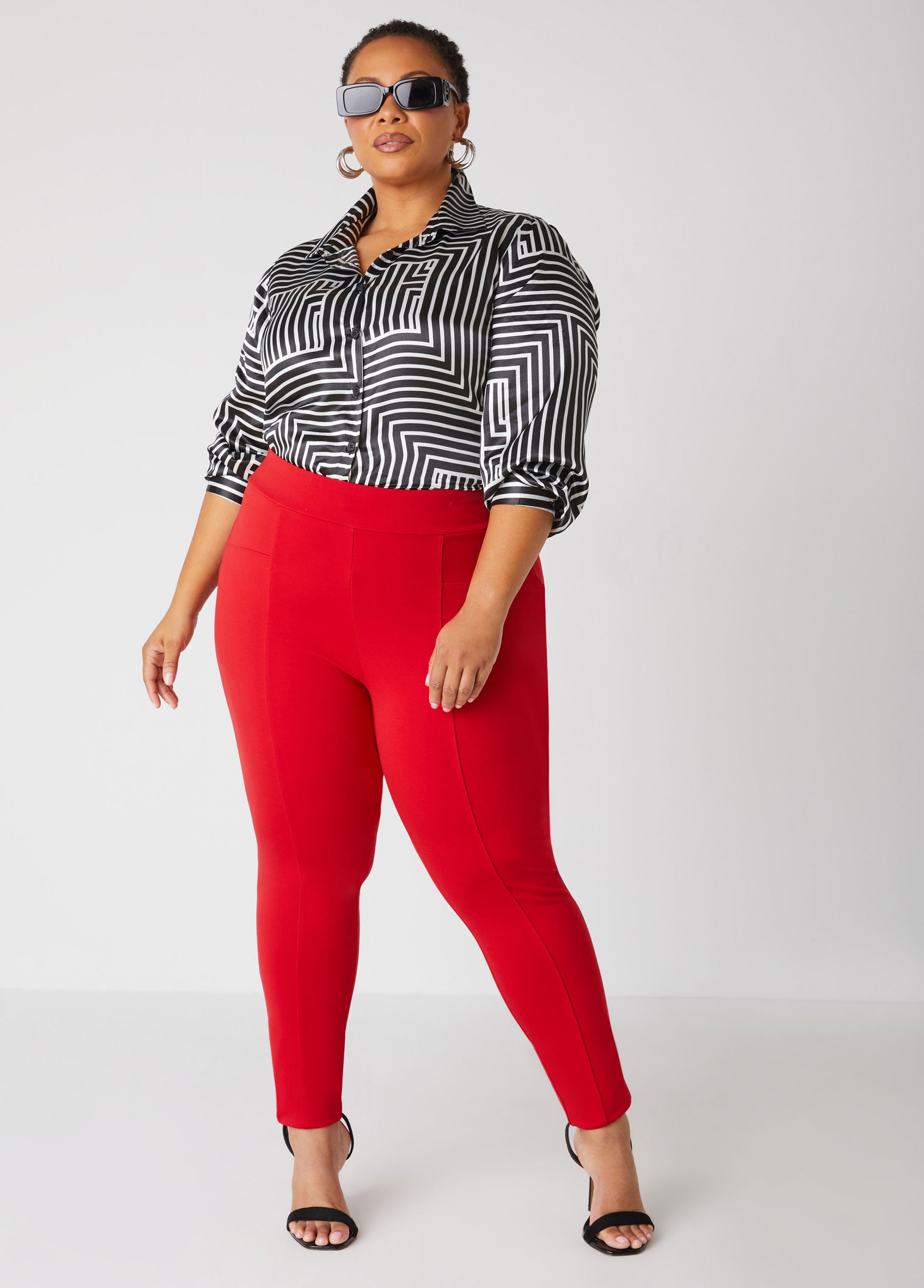 Plus Size collared sateen shirt plus size fashion striped shirt