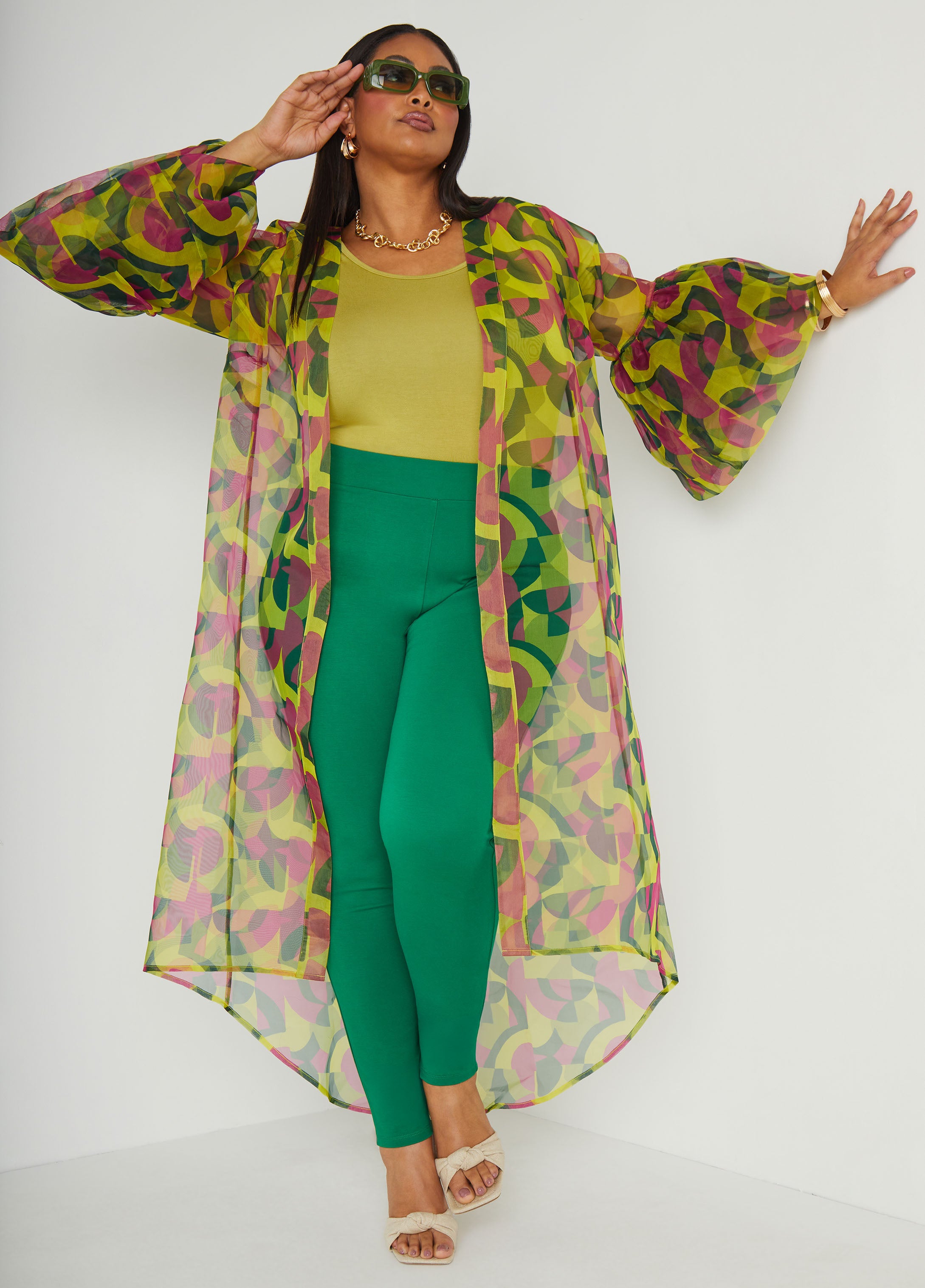 Plus Size geo print duster plus size kimono plus size jacket