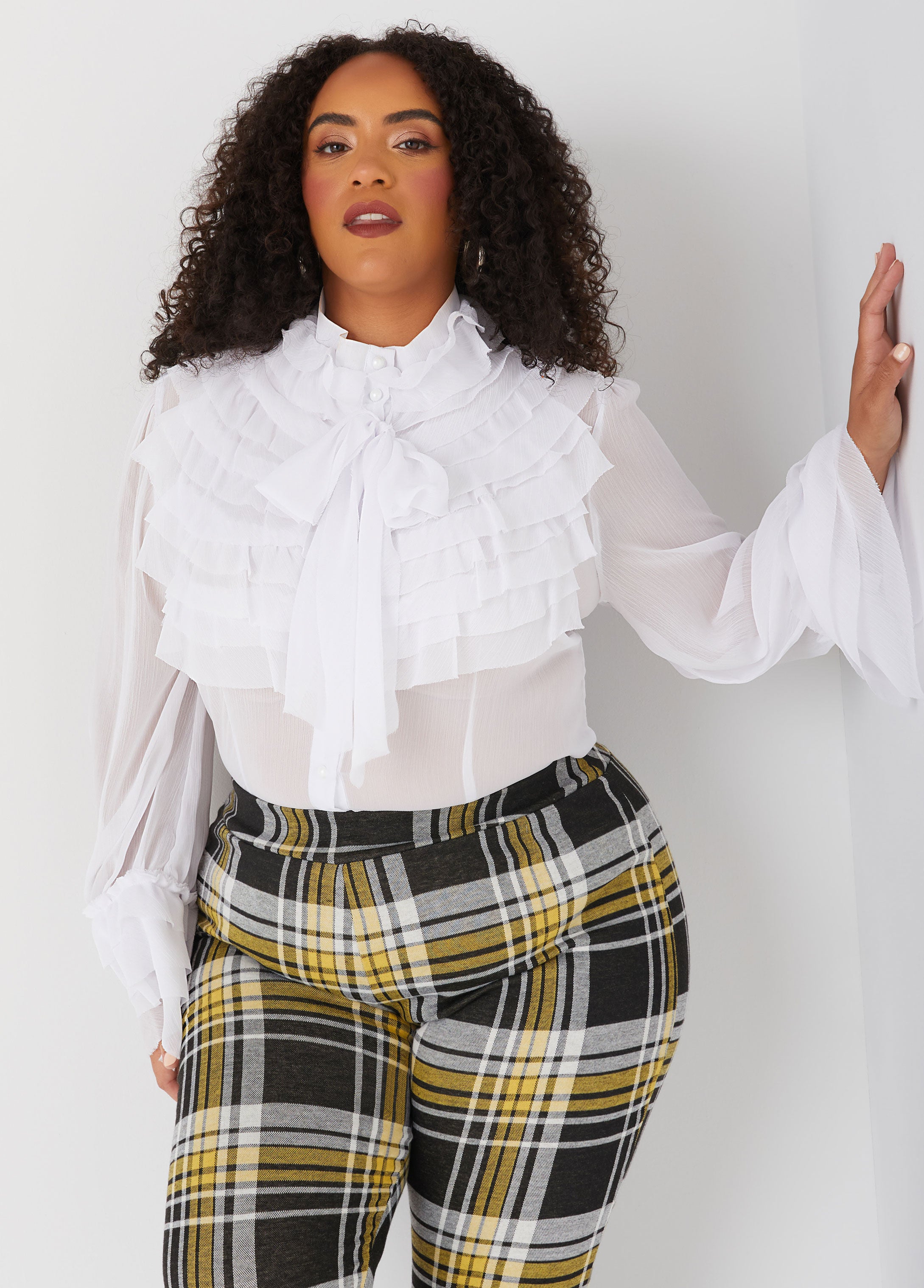 Plus Size ruffled shirt tops plus size shirt plus size neckties work tops