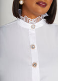 Ruffled Embellished Poplin Shirt