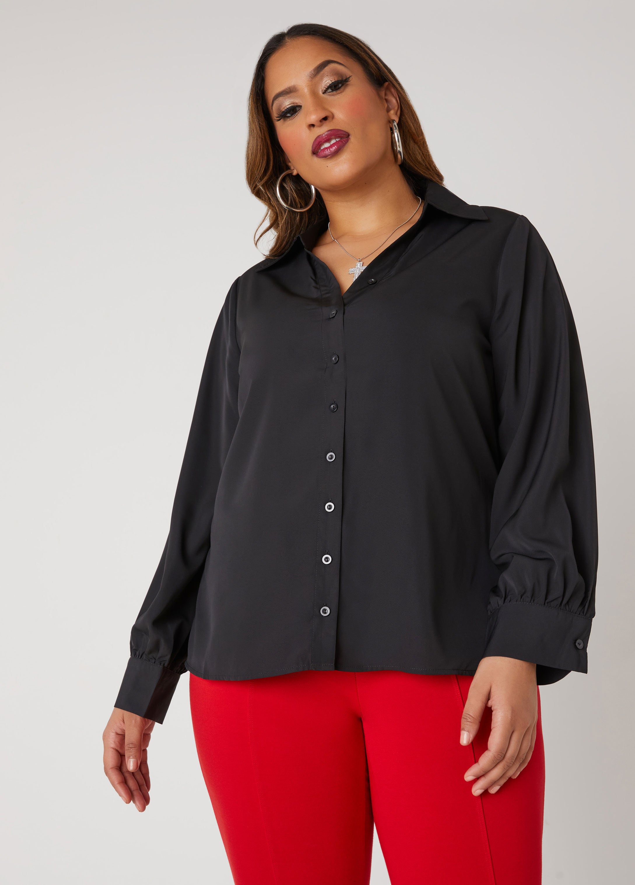 Plus Size classic v neck collared shirt trendy plus size work top