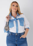 Plus Size denim cotton shirt plus size shirt plus size work top