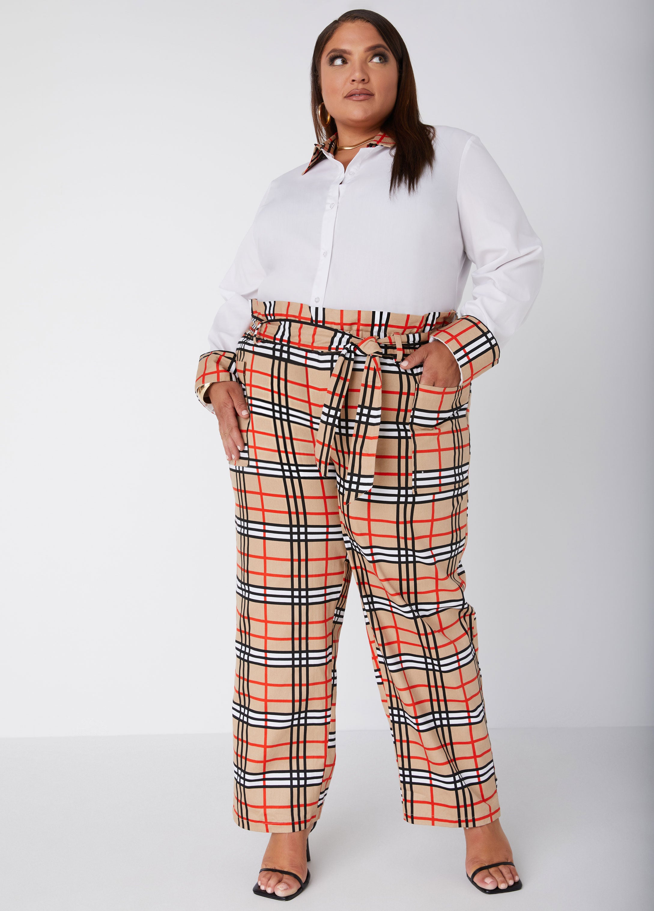 Plus Size plaid cotton shirt plus size shirt plus size work tops set