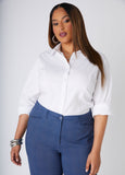 Plus Size collared stretch cotton blend shirt plus size work shirt