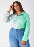 Plus Size Classic Striped Paneled Shirt Plus Size Collared Shirt