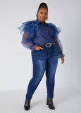 Ruffled Organza Chambray Shirt