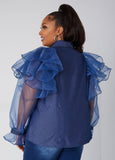 Ruffled Organza Chambray Shirt