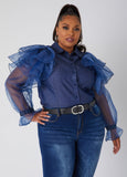 Ruffled Organza Chambray Shirt