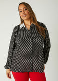 Plus Size polka dot collared shirt trendy plus size work top