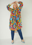 Plus Size eye print duster plus size shirt plus size layer top