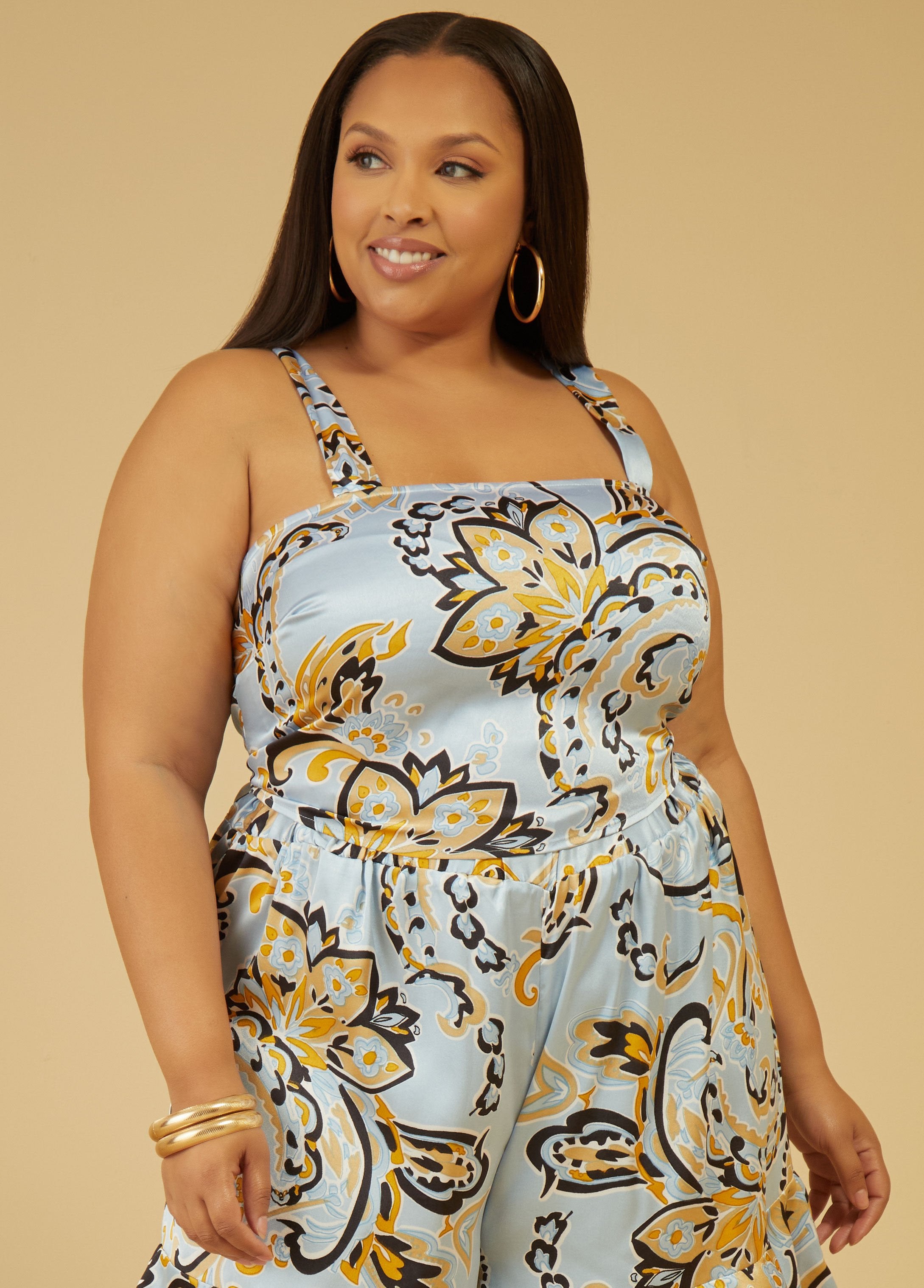 Plus Size Printed Cropped Top Plus Size Halter Top Matching Set