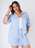 Plus Size Striped Cotton Shirt Plus Size Crop Top Matching Set