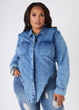 Plus Size Stonewash Denim Shirt V Neck Jean Shirt Chambray Top