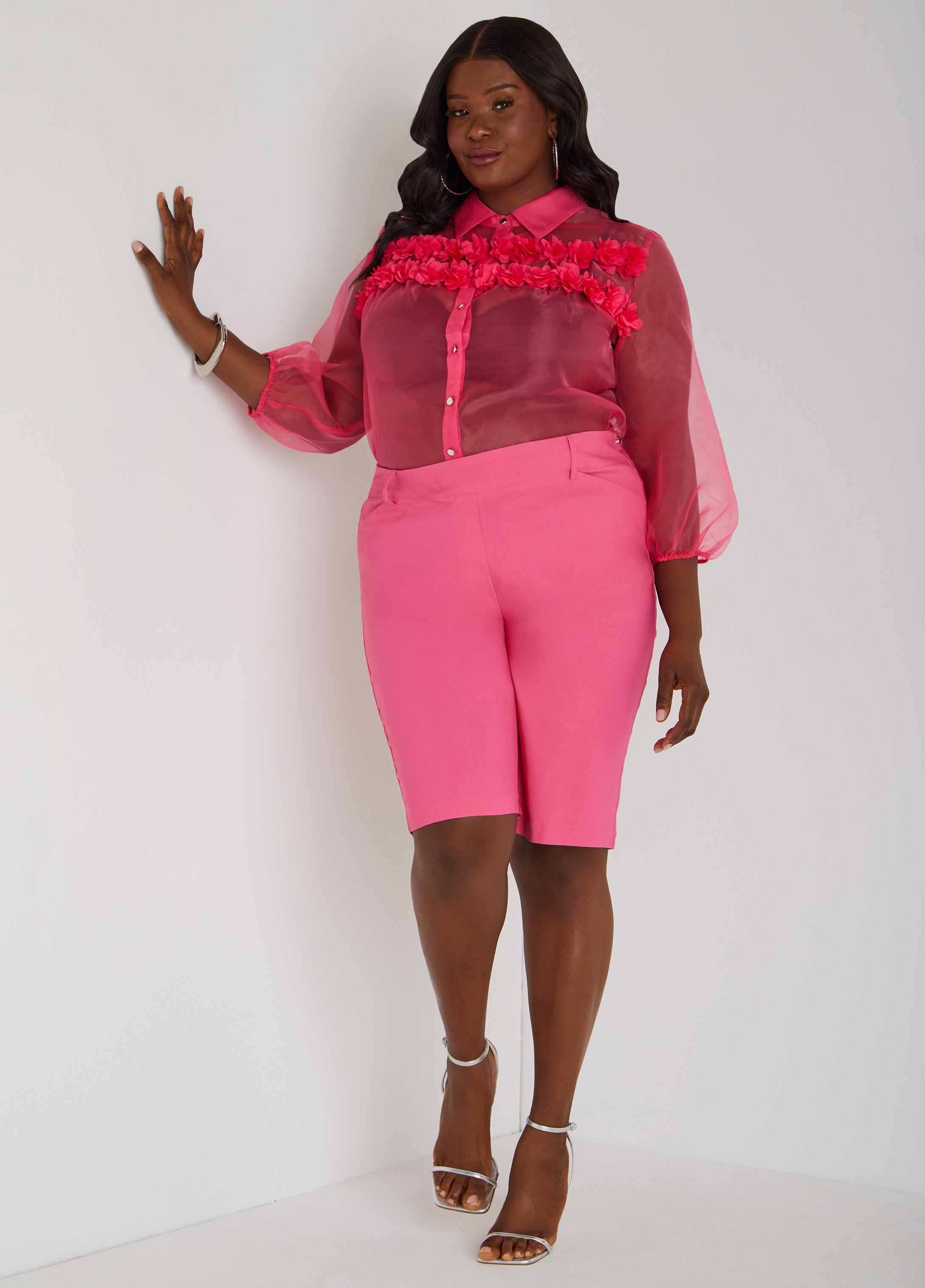 Plus Size Rosette Organza Shirt