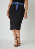 Denim Trimmed Pencil Skirt