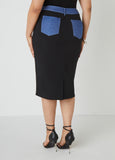 Denim Trimmed Pencil Skirt