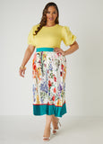 Pleated Floral Print Midi Skirt