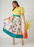 Plus Size Pleated Floral Print Midi Skirt